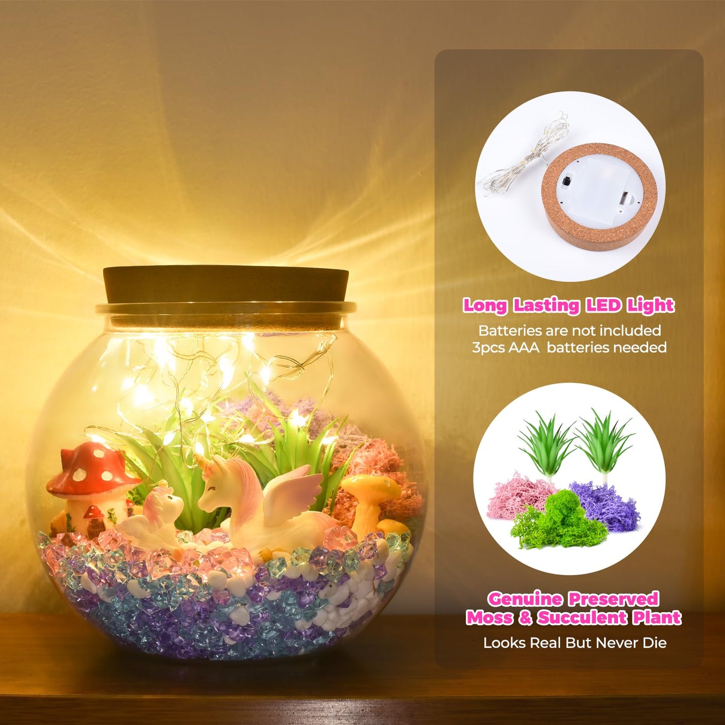 Unicorn Gifts For Girls - Light Up Unicorn Terrarium Kit For Kids - Diy Unicorn Arts & Crafts Toy - Birthday Gifts For Kids Age 5 6 7 8-12 Year Old Girl Gift