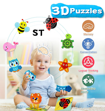 Aiziyuo Animal Wooden Puzzles, Montessori Toys For Toddlers 1-3, 8 Pack Baby Puzzle For Kids1 2 3+ Years Old, Preschoool Learnin