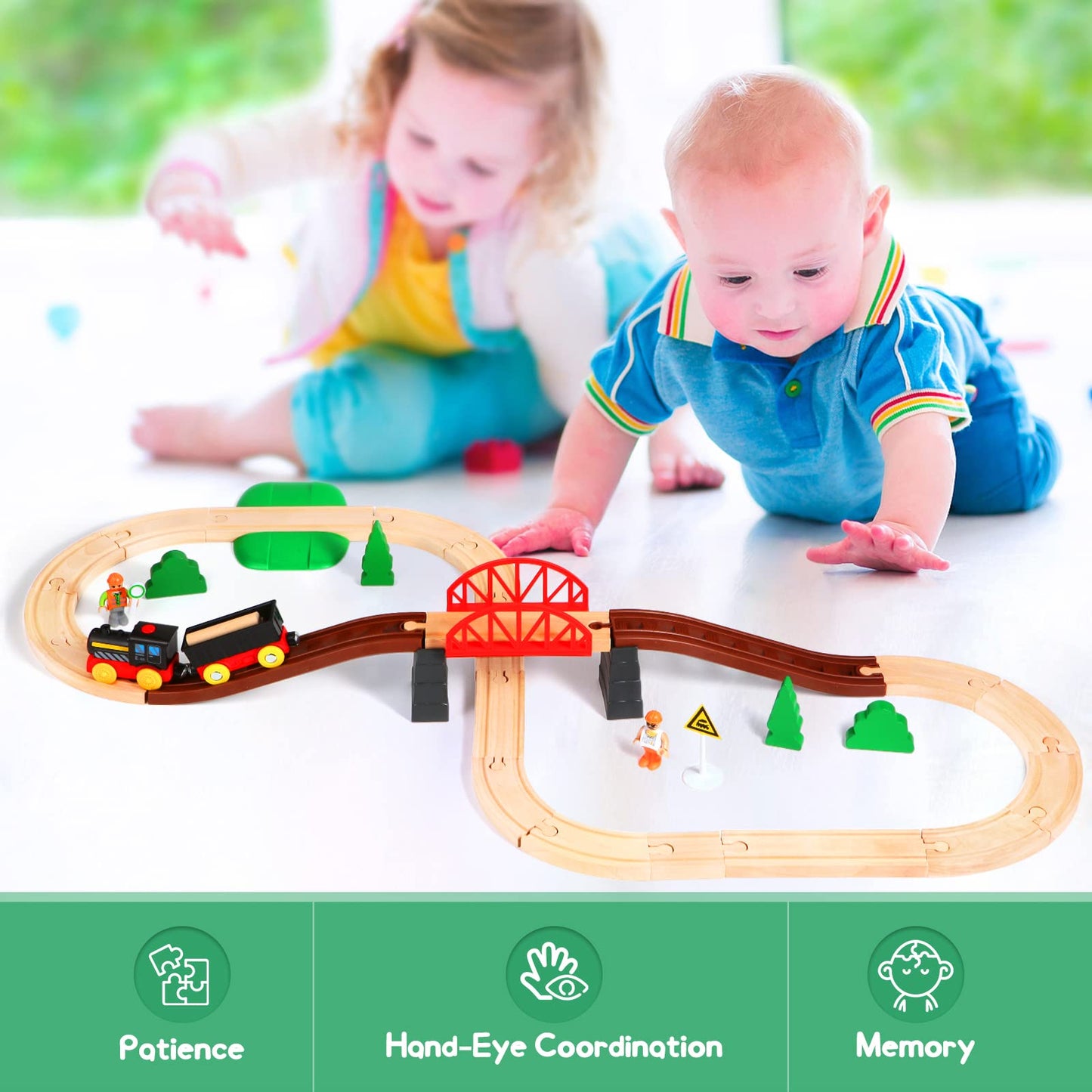 Asweets Wooden Train Set For Toddler,40 Piece With Train Track Electric Operated Fits Thomas,Brio,Melissa And Doug Magnet Batter