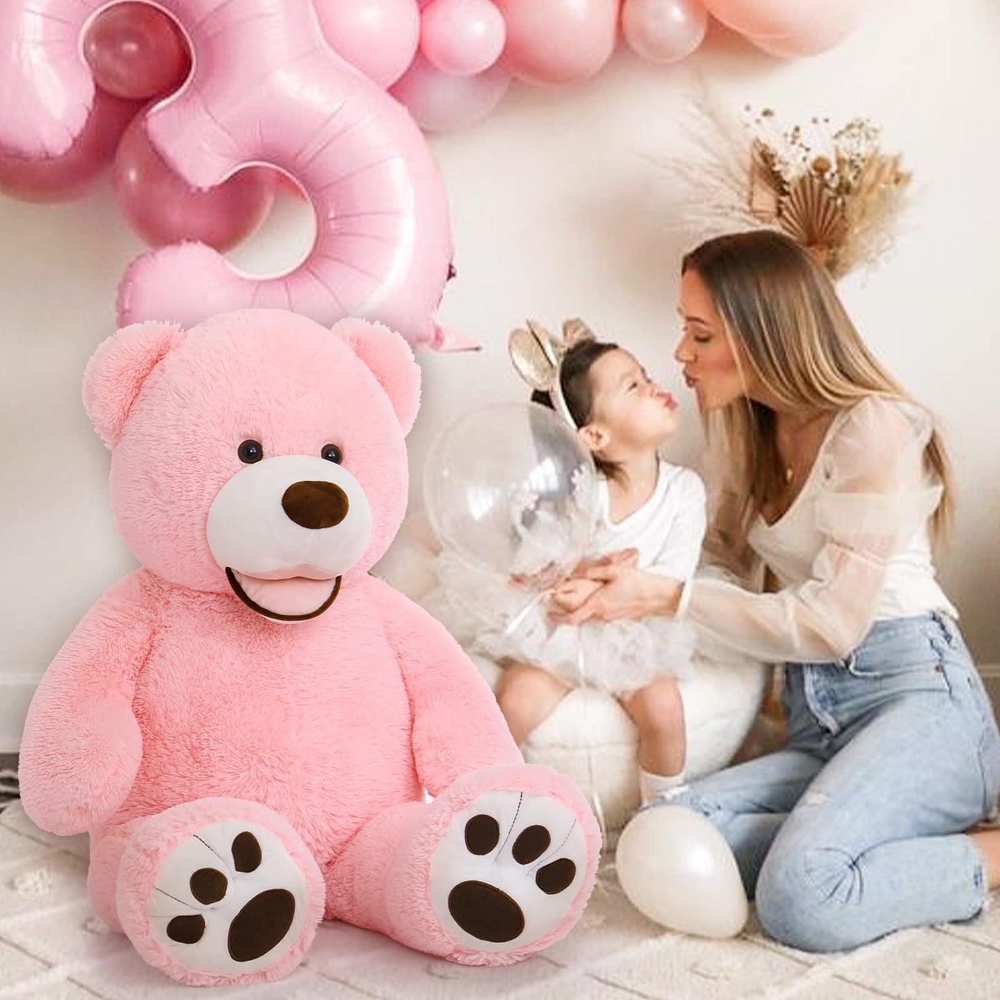 Morismos Large Pink Teddy Bear 39In, Giant Teddy Bear 3Ft Pink Plush Stuffed Bears For Girlfriend Kids On Christmas Valentine'S Day
