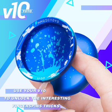 Magicyoyo V10 Professional Finger Spin Yoyo With 12 Strings, Case, Glove (Royal Blue Sky Blue)