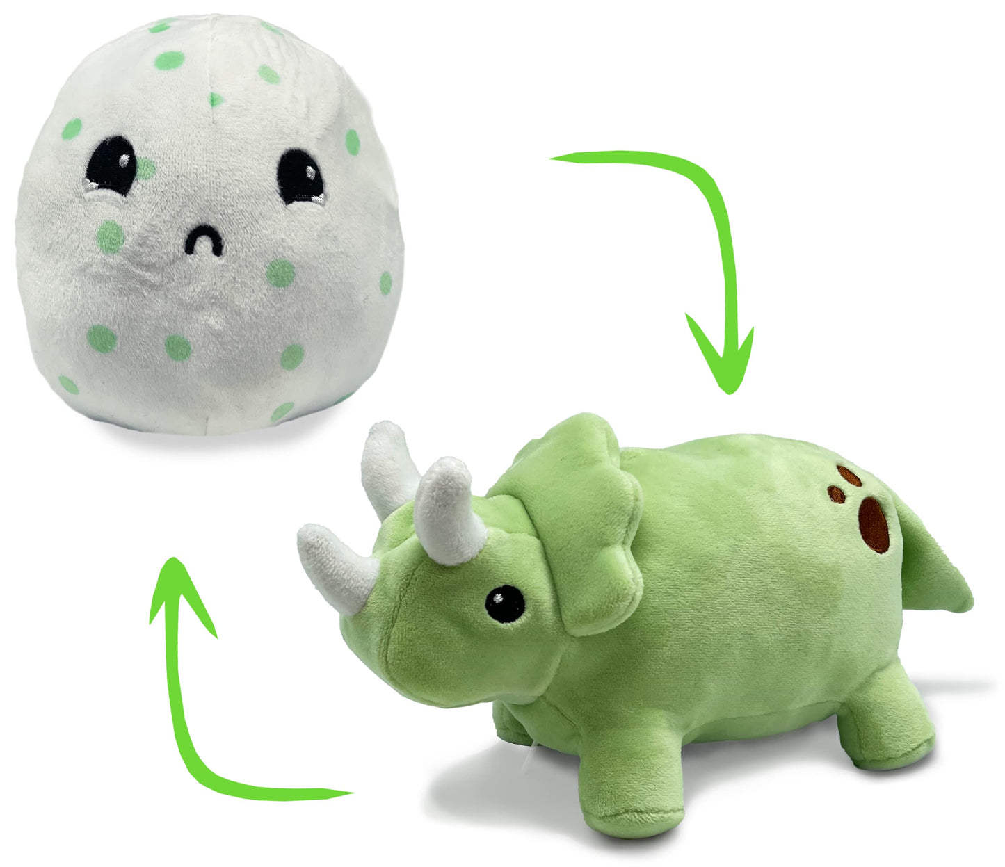 Hatchkinz Reversible Triceratops Egg Plushie | 8" Green Polyester | Mood Plush Stress Relief