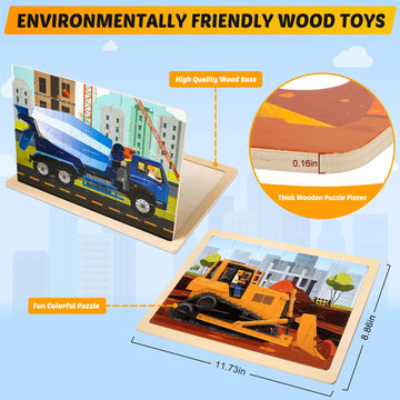Wooden Vehicle Puzzles For Kids Age 3 4 5 Year Old, 4 Pack 24 Pcs Montessori Toddler Jigsaw Puzzles For Girl Boy Activities Pres