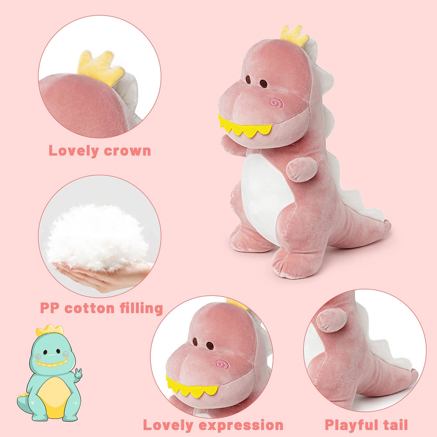 Adorlynetty Dinosaur Stuffed Animal, 12In Pink T-Rex Plush Toy, Soft Dino Plushie For Kids Boys Girls