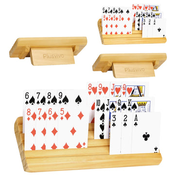 Plusvivo Card Holders For Playing Cards With Adjustable Stand Set Of 4, Playing Cards Holders Organizer For Adults Seniors Kids, 5 Slots Wooden Card Holder For Canasta Hand And Foot Bridge