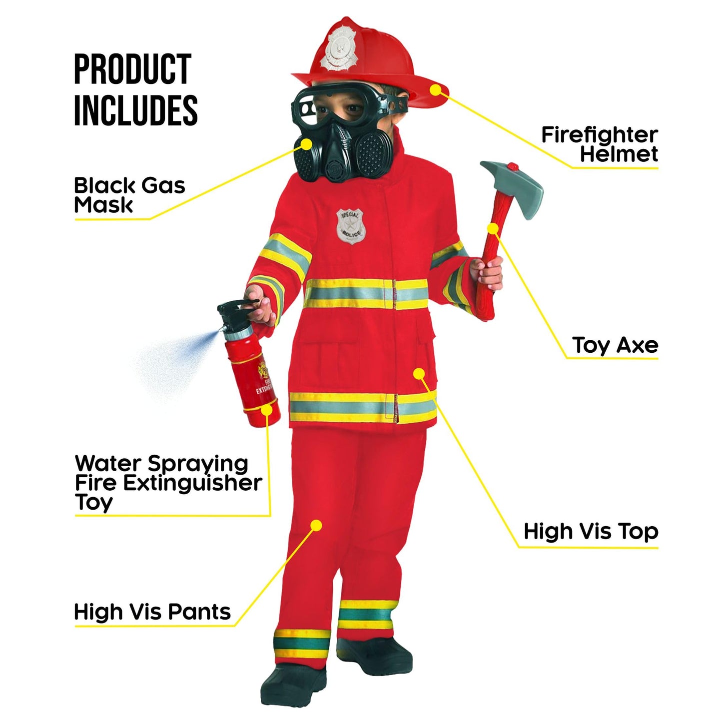 Morph Red Firefighter Costume For Kids, Fireman Outfit For Boys, Fire Fighter Dress Up, Fun Role Play Costume, T2