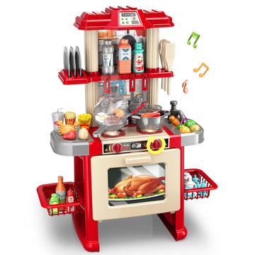 Kids Kitchen Playset With Sounds & Lights For 3-4, 5-8 Year Olds - Pretend Food Toy Kitchen, Perfect For Christmas & Birthday Gi