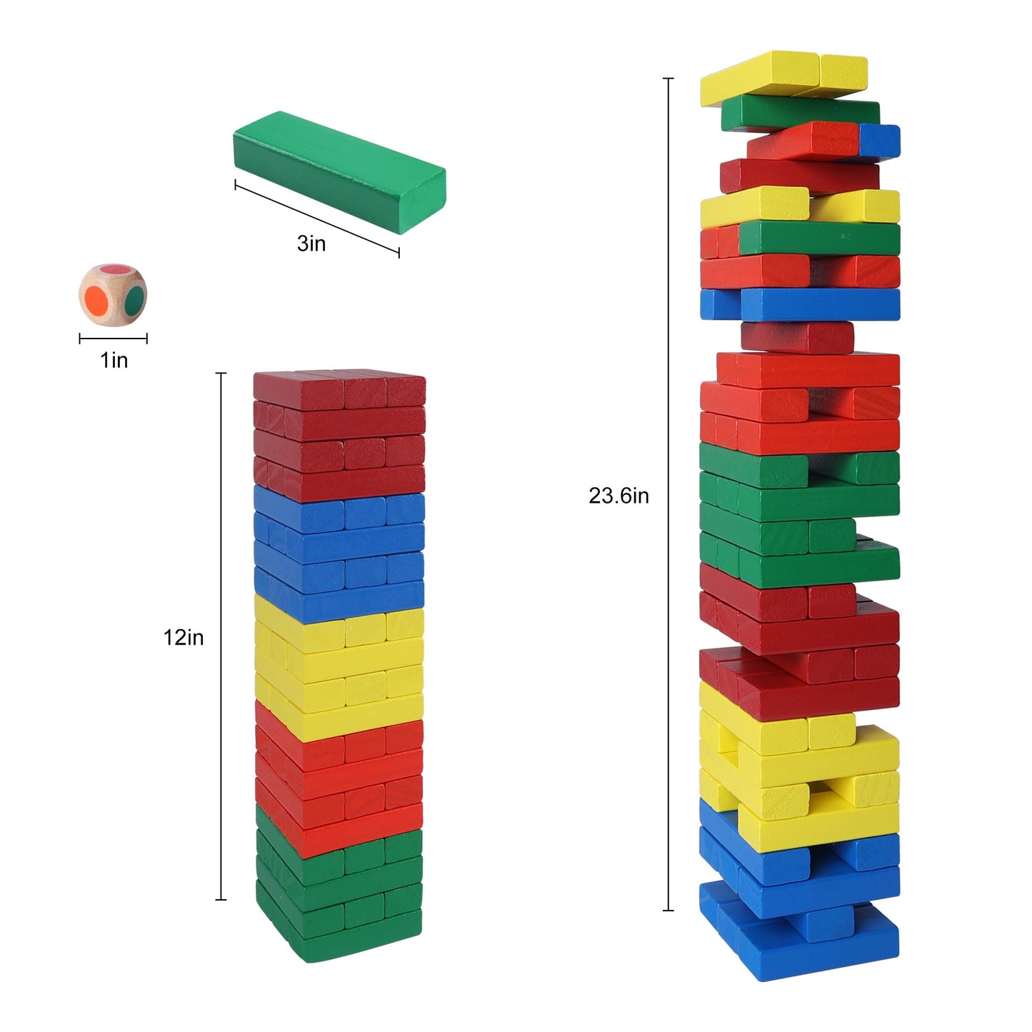 Gothink 60Pcs Wooden Blocks Stacking Board Games, Classic Tumbling Stacking Blocks Game For Kids And Families, Wood Colorful Balancing Blocks Montessori Toys Gift Set For Kids Boys Girls