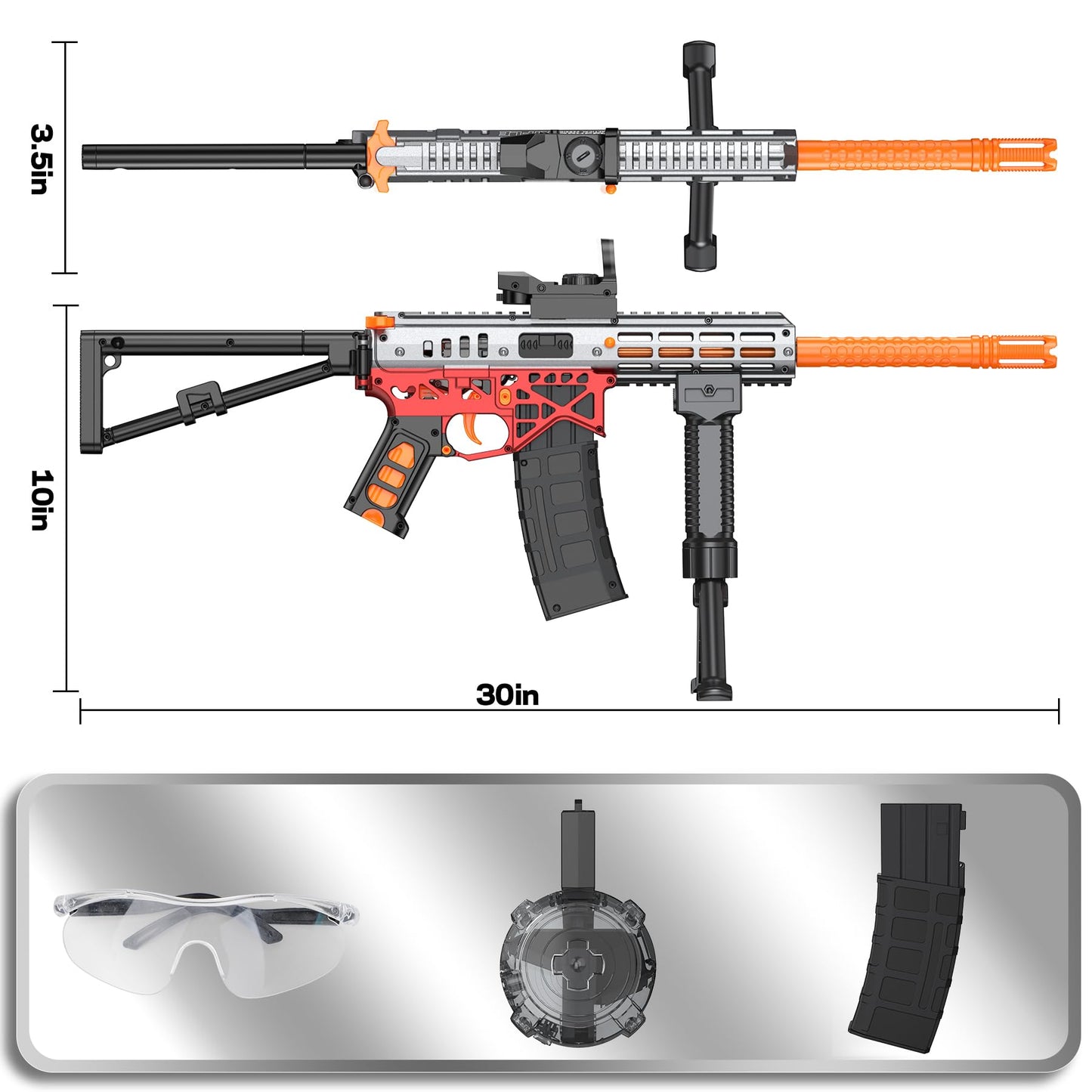 Dulsaera Automatic Blaster, Electric Blaster With Goggles, Shooting Games, 18+, Red