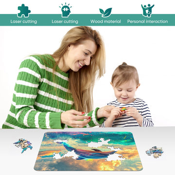 Reouinty Wooden Puzzle For Adults, Dolphin Wooden Jigsaw Puzzles(19.1 * 15.2In-500Pcs), Beautiful Wooden Puzzle With Box Birthda