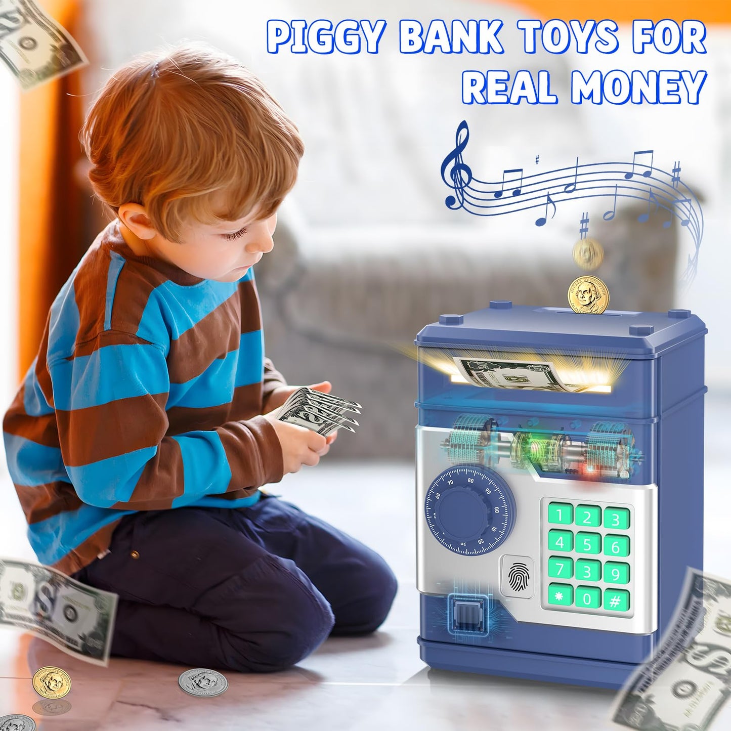 Nafeiv Piggy Bank, Automatic Electronic Piggy Bank For Kids Boys Girls With Password And Fingerprint Unlocking Simulation, Money