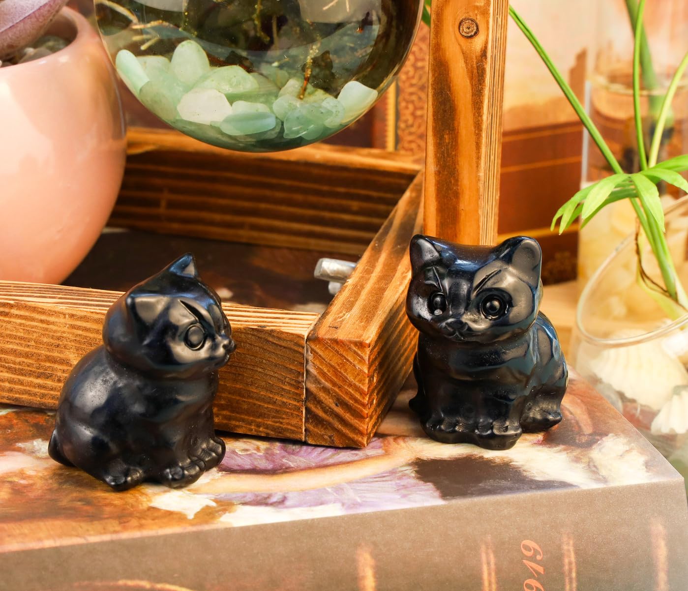 Duqguho Cat Decor Black Obsidian Cat Crystal Figurines Crystals Gifts For Cat Lovers Men Women Lucky Cute Cat Statue For Room De