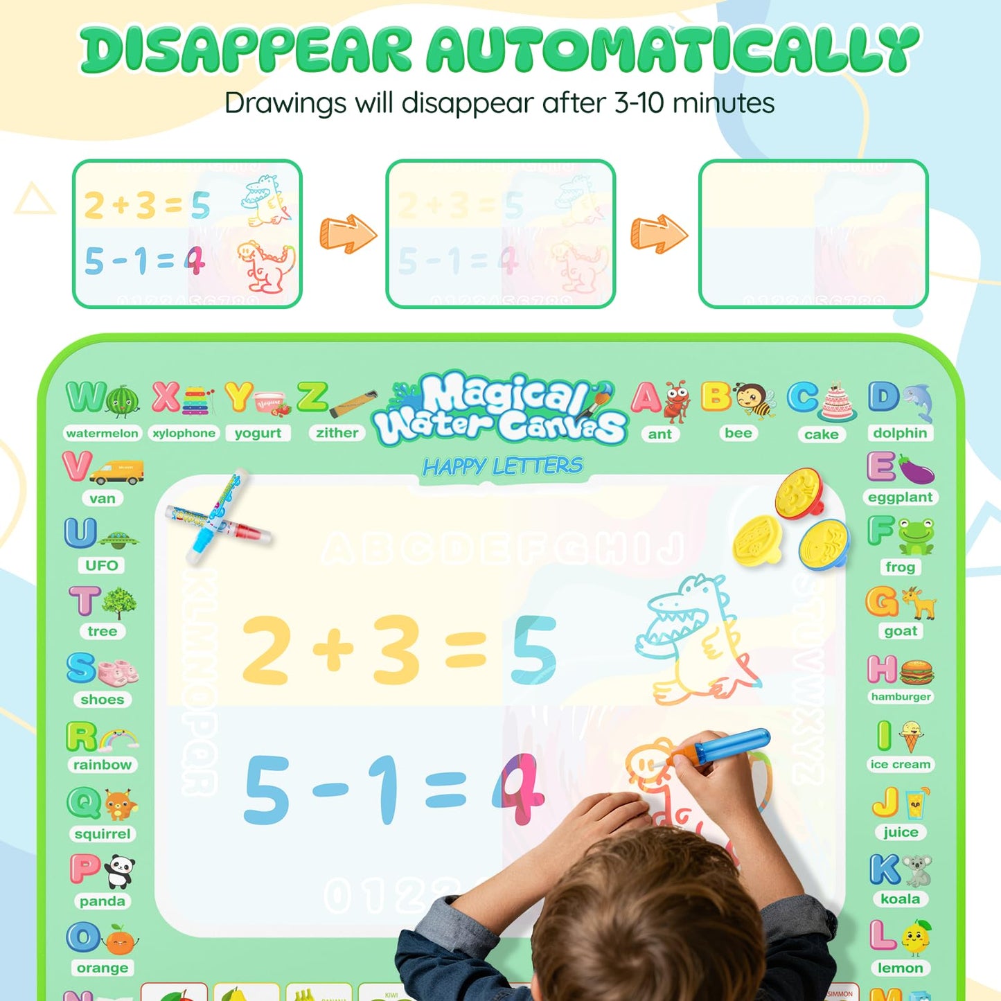 Assark Water Doodle Mat - 40x32" Mess-Free Coloring, Educational Toy for Kids, Green, Ideal Birthday/Christmas Gift for Ages 3-8
