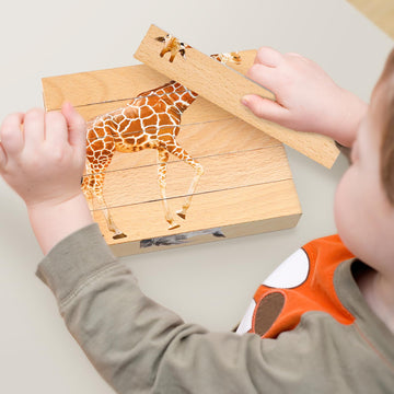 Wooden Animal Chunky Puzzles For Toddlers, Joyreal Montessori 4 In 1 Safari Animal Block Puzzle Toy, Preschool Learning Educatio