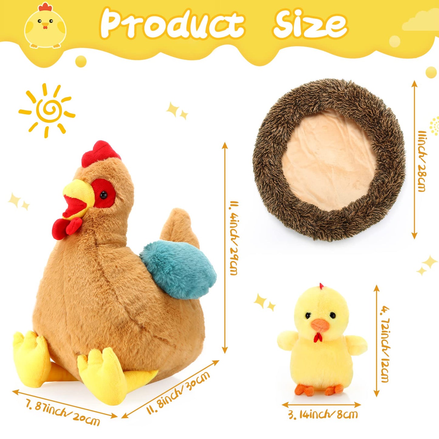 Skylety Chicken Stuffed Animal Plush Toy - Egg Laying Hen with Zippered Belly, 9.84" Size, Pack of 6, Perfect for Easter Party Supplies