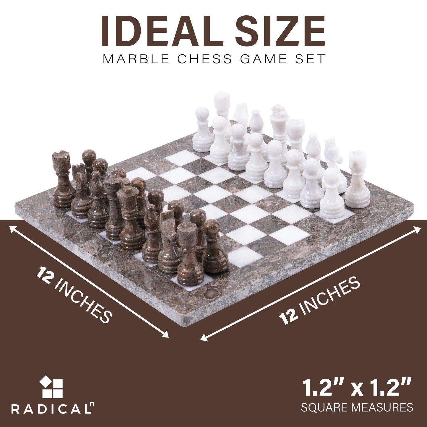 Radicaln Marble Chess Set 12 Inches Grey Oceanic And White Handmade Chess Sets For Adults - Travel Board Game For 2 Player Games