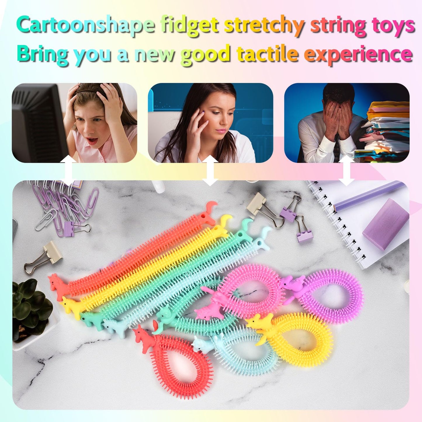 Tgxlak 10Pcs Unicorn Stretchy Strings Toys, Sensory Stress Toys For Against Anxiety, Quiet Stress Relief Toy For Autism And Spec