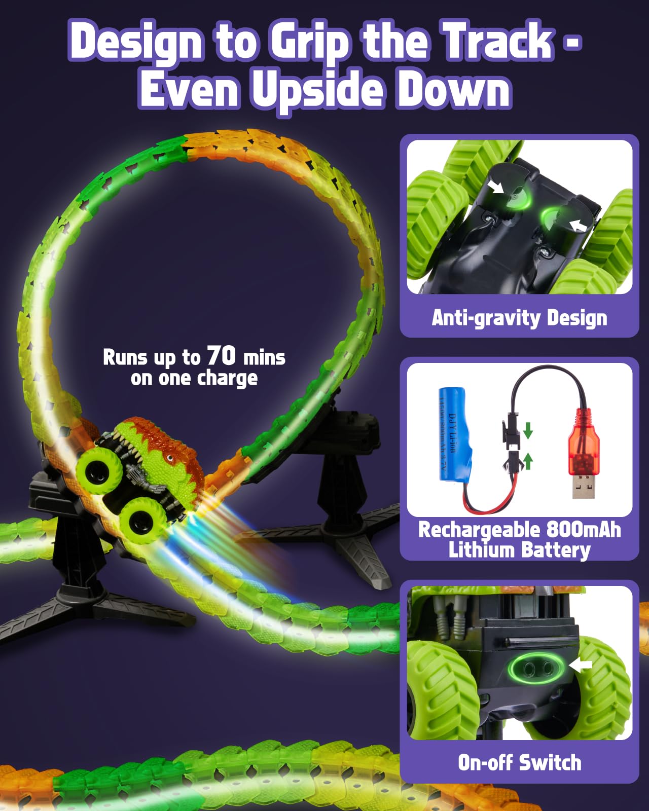 Magic Car Track Set, 154PCS Glow Race Track, Flexible Race Car Tracks, Dinosaur Train Set Glow in The Dark, Race Tracks for Kids
