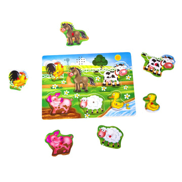 Farm Animals Sound Puzzle, Wooden Peg Puzzles With Sound For Toddlers And Preschoolers Ages 2Yrs+, Kids Educational Learning Peg Puzzles Toy Gift (6Pcs)
