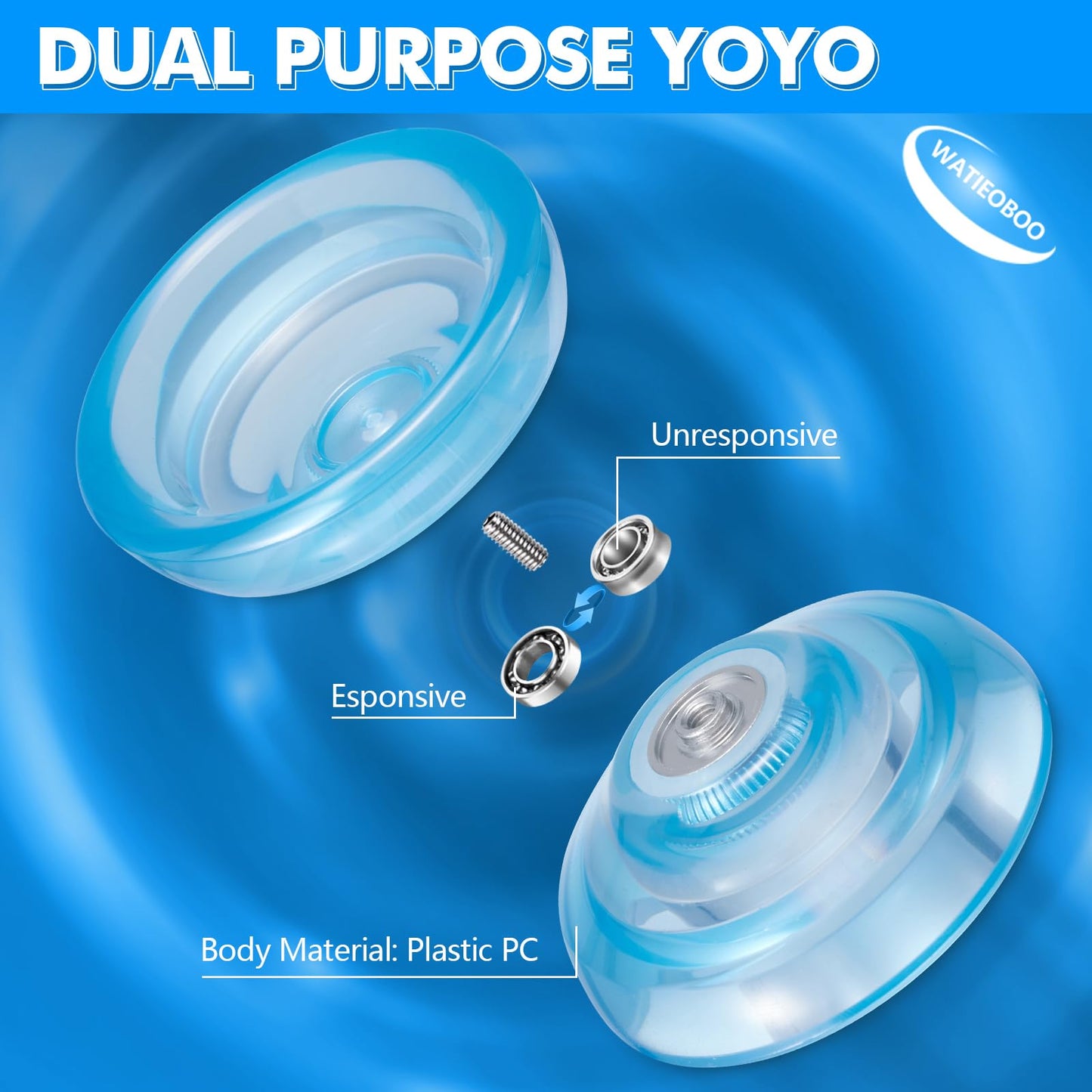 WATIEOBOO Yoyo P02 Crystal Yo Yo 2-Piece Set - Responsive & Unresponsive Dual Mode Yoyo  Finger Spin yoyo  Trick yo yo for Beginners & mature-themed Professional Players  Best YoYo Gift