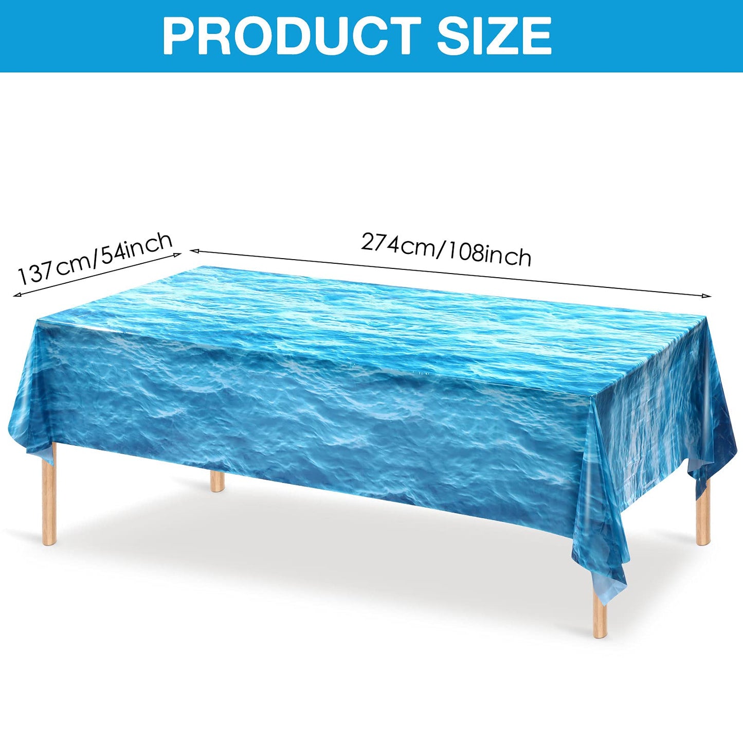 Irenare Ocean Waves Plastic Tablecloth Ocean Table Cover Water Print Table Cover Sea Tablecloth Blue For Beach Pool Birthday Party Decoration Shower Supplies(4 Pieces,54 X 108 Inch)