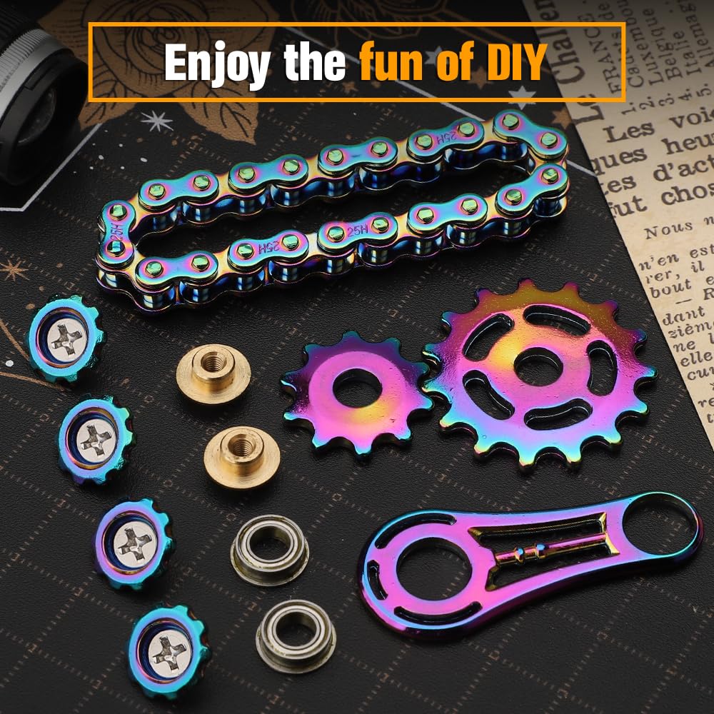 Gear Fidget Sprockets Hand Roller For Kids Adults, Cool Finger Fidget Spinner Chain Toys Metal Sensory Bike Chain Edc Novelty Toy Pack Pocket Size Gift Pirze For Anxiety Relieve Boredom Autism Rainbow