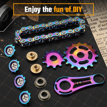 Gear Fidget Sprockets Hand Roller For Kids Adults, Cool Finger Fidget Spinner Chain Toys Metal Sensory Bike Chain Edc Novelty Toy Pack Pocket Size Gift Pirze For Anxiety Relieve Boredom Autism Rainbow