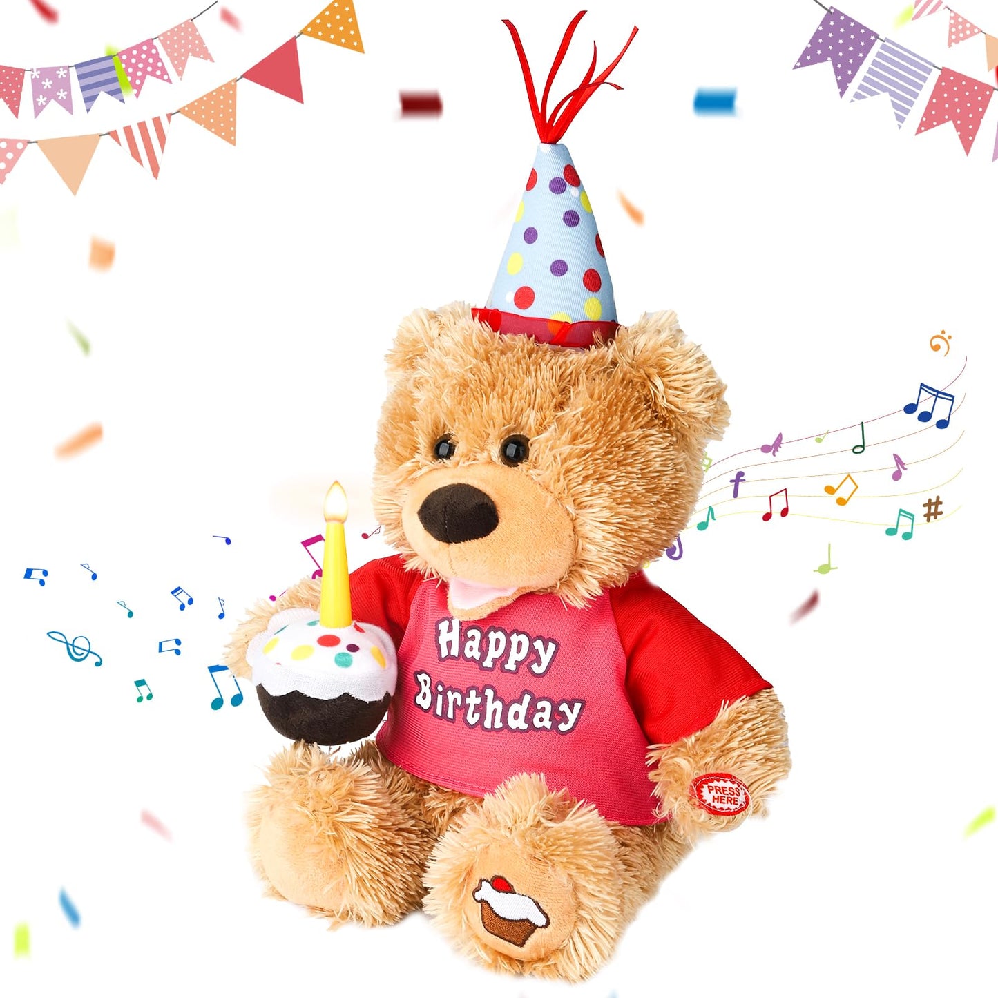 Humor Ted Birthday Gifts Baby Toys Teddy Bear Stuffed Animals Dancing Singing Musical Plush Electric Toy With Cupcake Light Up L