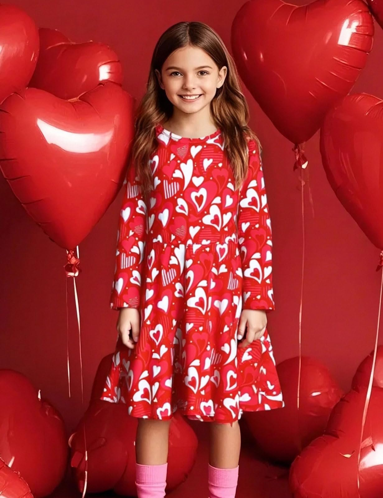 Cosland Valentines Dress For Girls Kids Heart Dresses, Heart, Medium