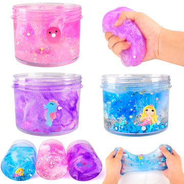 3 Pack Clear Slime, Crystal Slimes, Includes Cute Slime Charms, Scented Slime Kit Party Favors For Girls Boys, Super Soft Slime