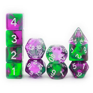 Haxtec 11 Piece Dice Set Extra D6 D20 Compatible with Dungeons and Dragons 5e RPG Games-Green Purple