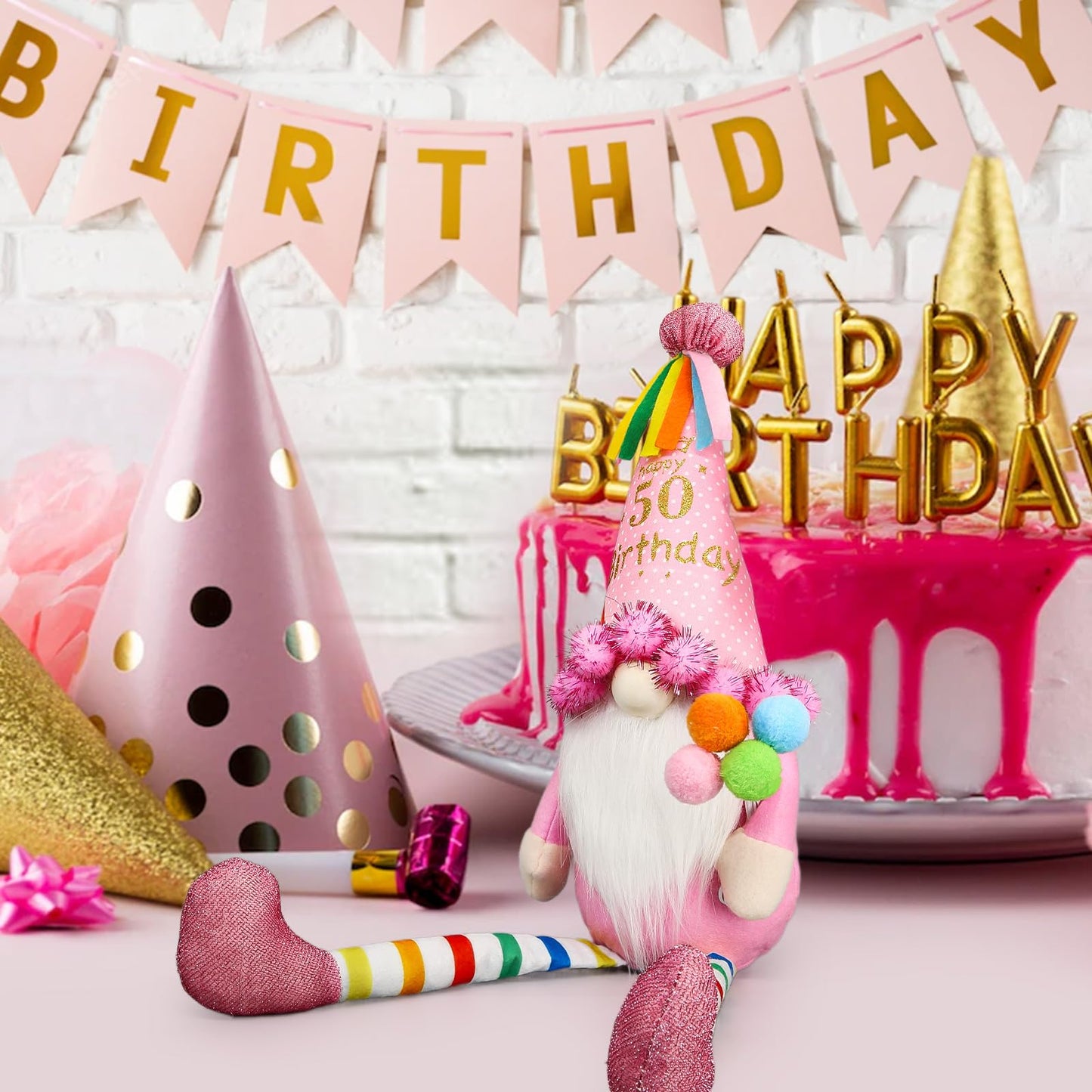 Lovinland Plush Gnome Couple Doll - Funny 50th Birthday Gift, Pink, Felt, Fiber, Cotton, Perfect for Women, Mom, Sister, Grandma, Boss