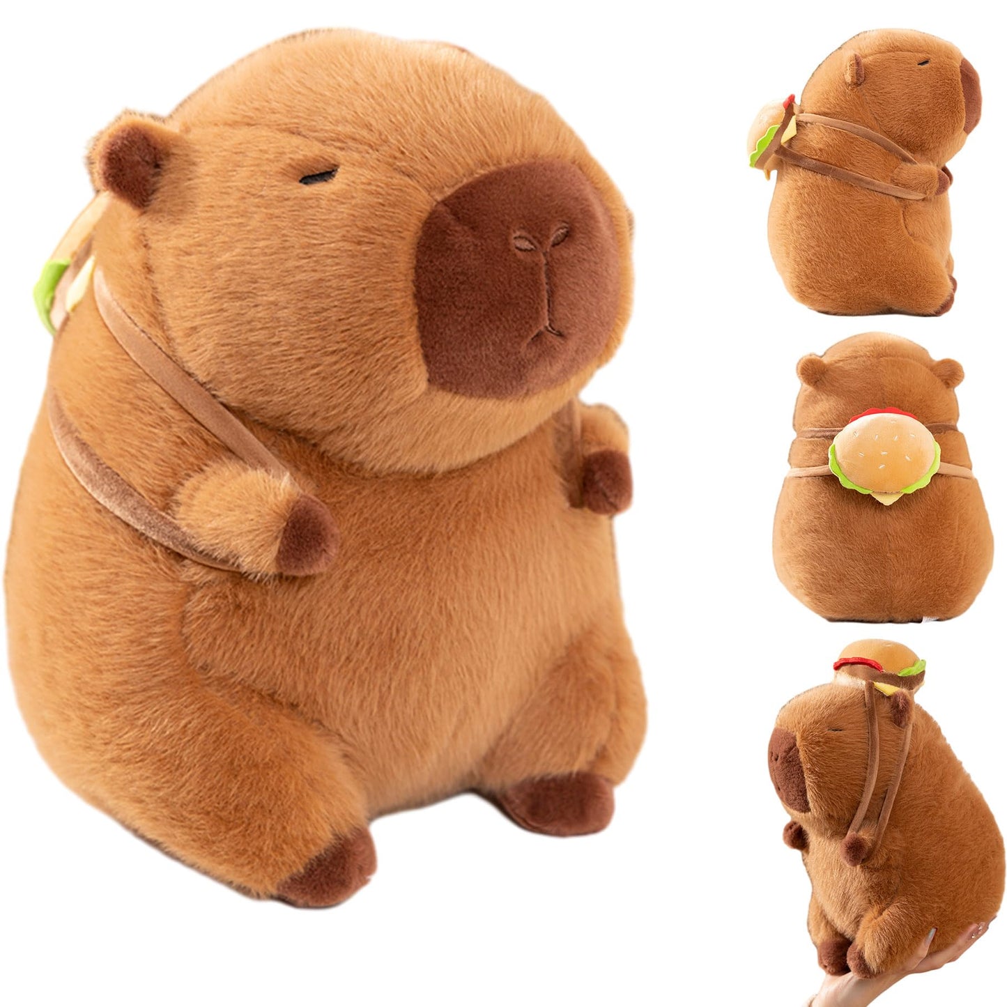 Soft Capybara Stuffed Animals Capybara Plush Toys Plushies with Hamburger Backpack Cuddly Rodents Doll Gift for Kids and Lovers