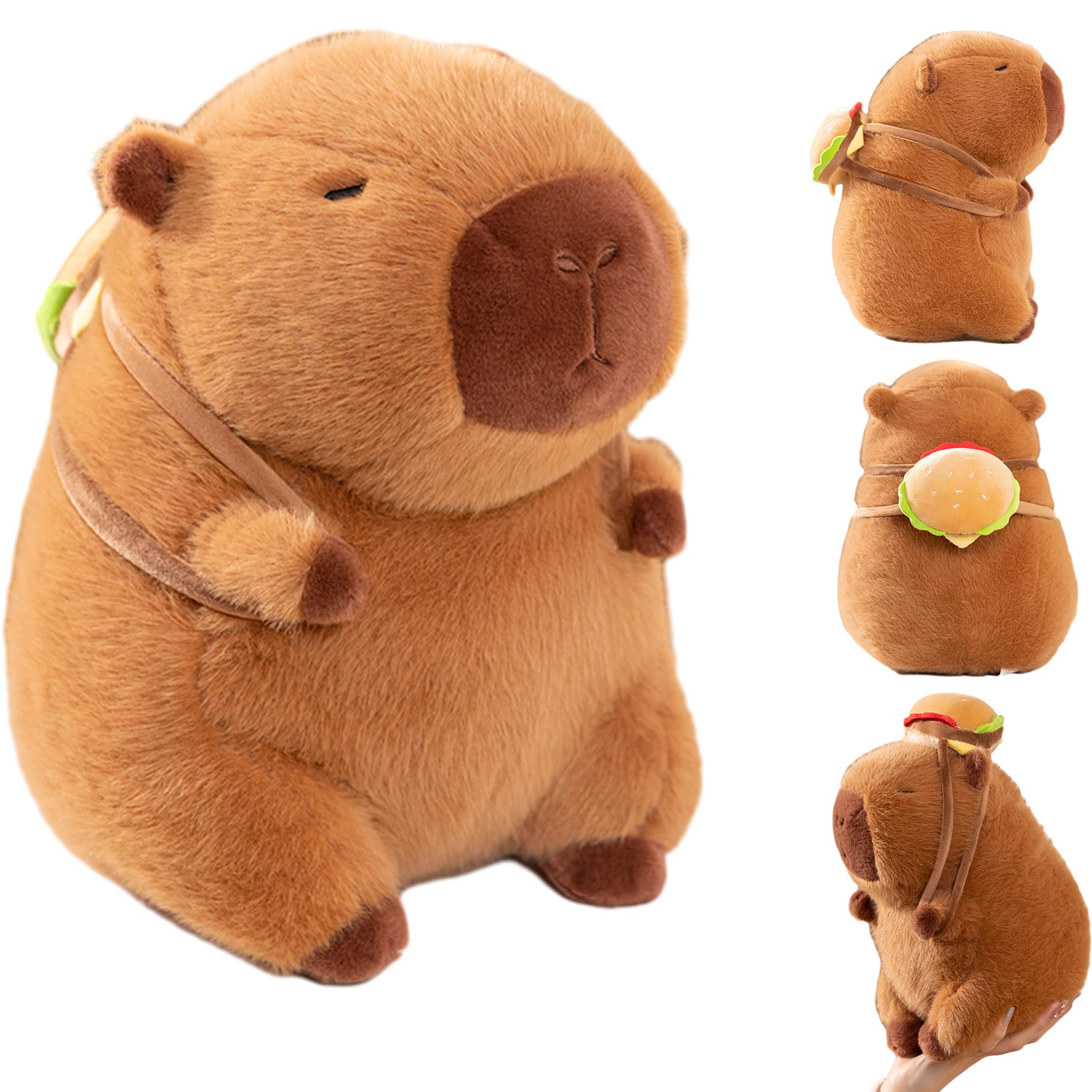 Soft Capybara Stuffed Animals Capybara Plush Toys Plushies with Hamburger Backpack Cuddly Rodents Doll Gift for Kids and Lovers