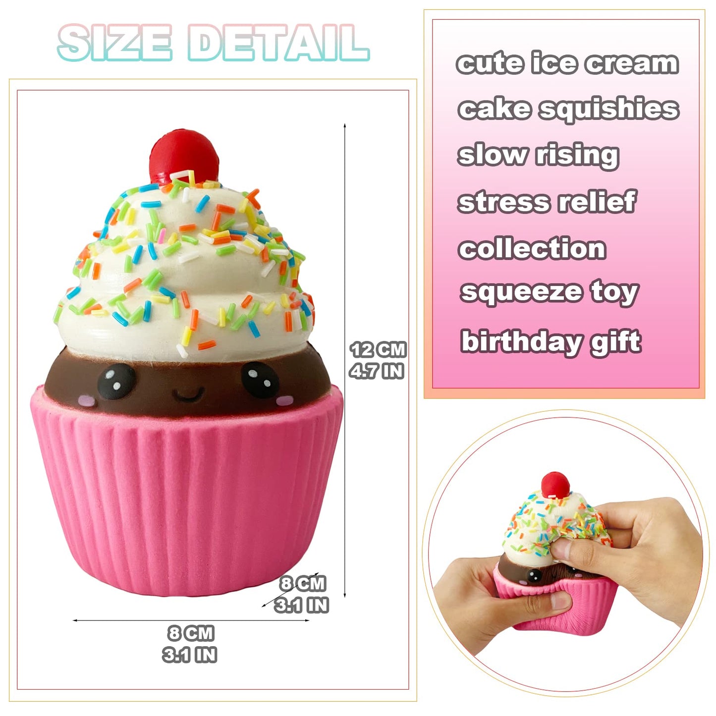 Asmfuoy Slow Rising Ice Cream Cake Cup Squishies Toy For Kids Birthday Gift,Cute Stress Relief Simulation Lovely Squishys Squishi Squeeze Toys