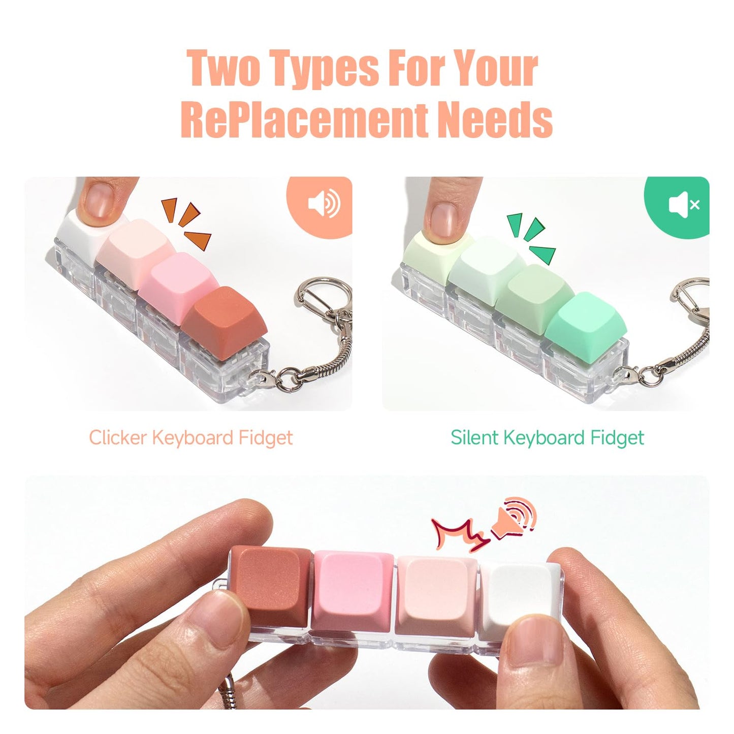 Keyboard Fidget Toy - 2Pcs Fidget Keyboard Keychain Keyboard Clicker Fidget Toy Stress Relief Keyboard Fidget Clicker