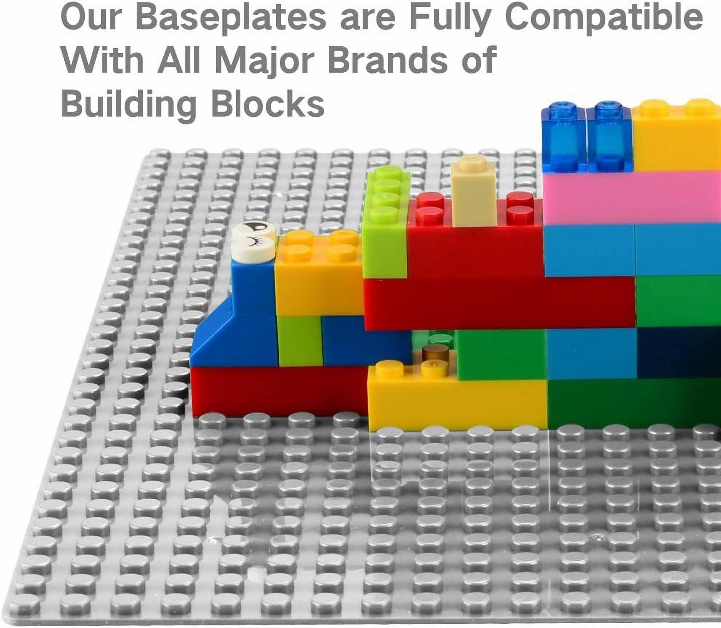 MIMAX Peel-and-Stick Baseplates 2PCS (10x10)  Toy Building Brick Blocks Base Plates  Self Adhesive Baseplate for All Major Brands  Build On Table Wall (White)