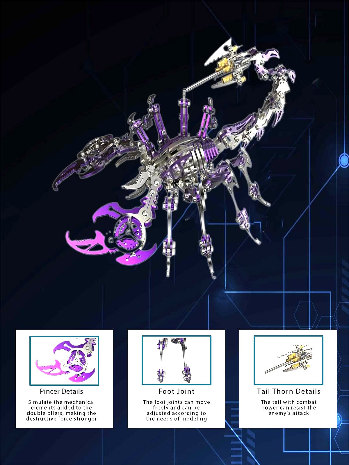 Filaslft 3D Metal Model Kits, Mechanical Scorpion King Purple 3D Metal Puzzle,Steel Warcraft Collection Diy Animal Brain Teasers