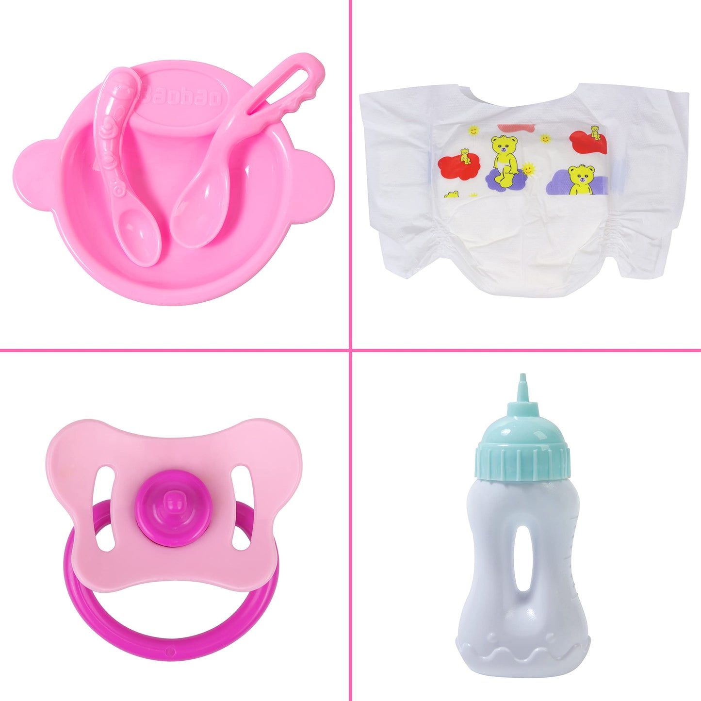 UNICORN ELEMENT 8 Pcs Baby Doll Clothes Set with Diaper Bag, Floral, AGH-1, Textile Materials, Perfect Gift for Kids