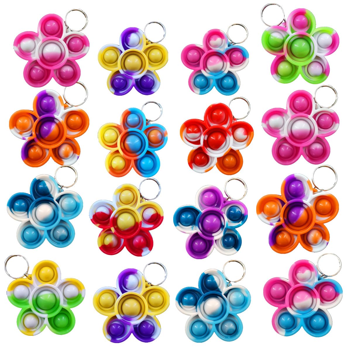 30 Packs Bulk Flowers Backpack Keychain Mini pop Fidget for boy and Little Girl,Kids,Students Birthday Party Favors,Students Bub