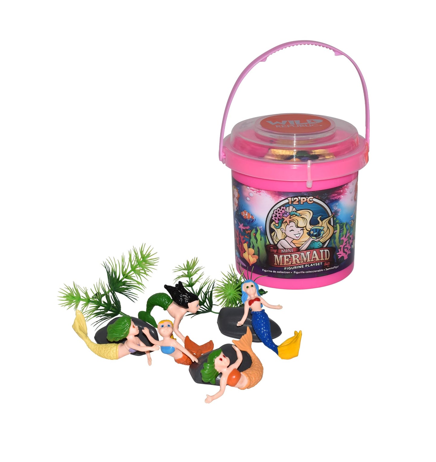 Wild Republic Mermaid Figurines Bucket, Toy Bucket, Mermaid Doll, Aquatic Animals, Gifts For Girls, Bath Toys, 12Piece