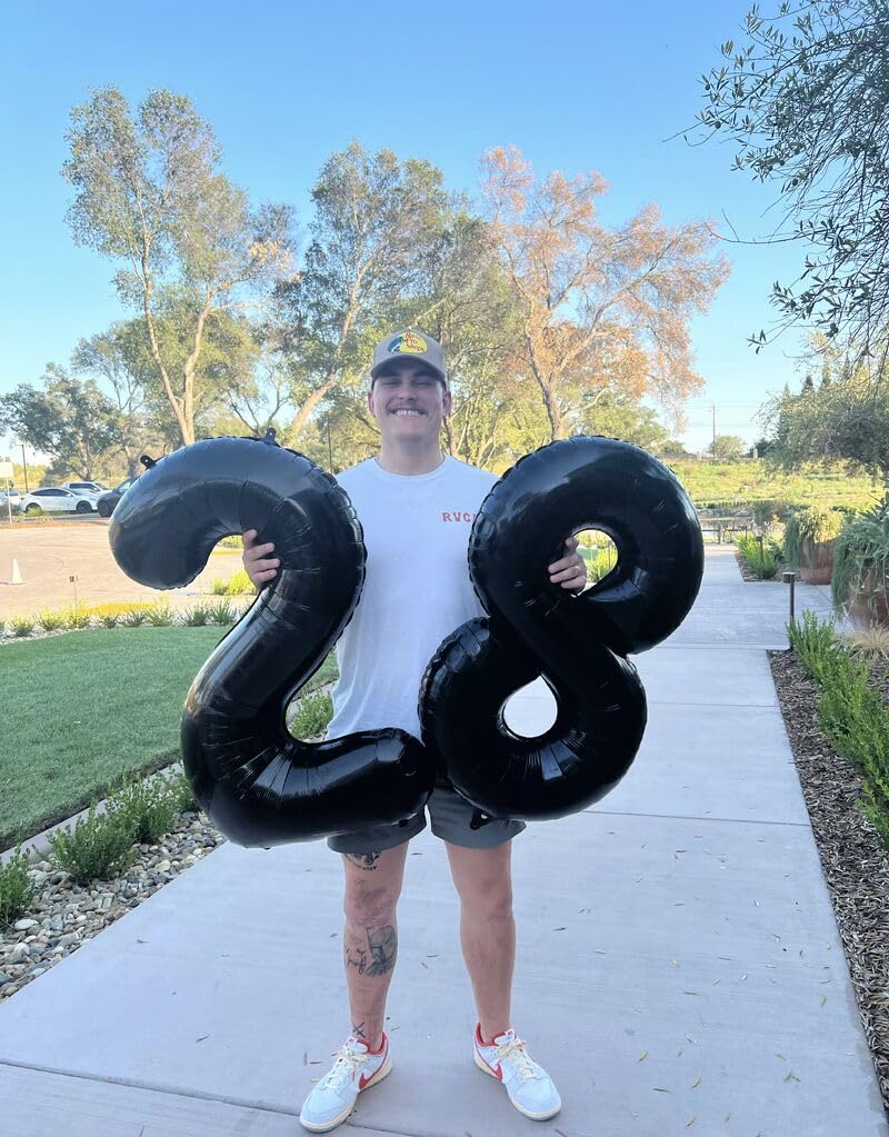 Black Number 8 Balloon 40 Inch, 8 Balloon Number, 8Th Birthday Decorations, Black Party Supplies For Boys Girls