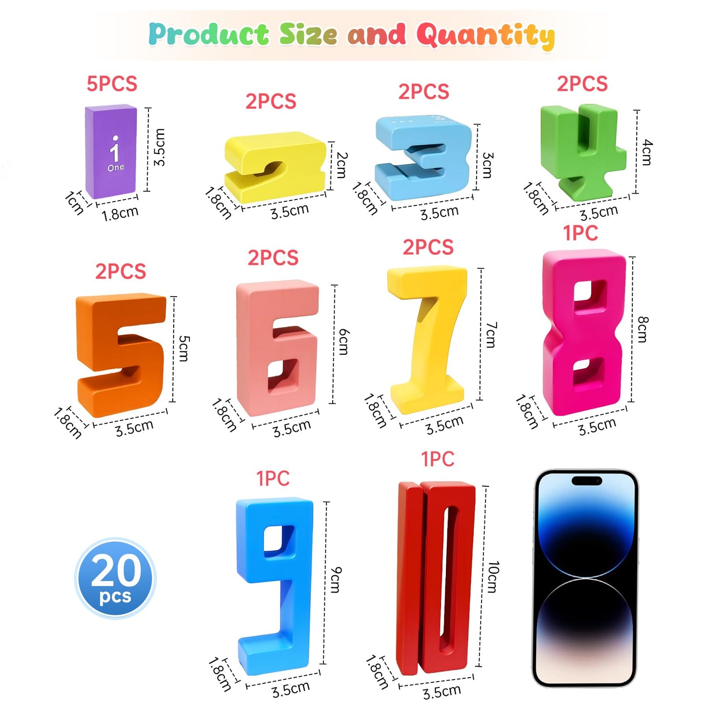 GUKAZH Wooden Number Building Blocks 20 Pcs Stacking Toys for Kids, Math Learning Tool for Students, Digital Building Blocks 1-1