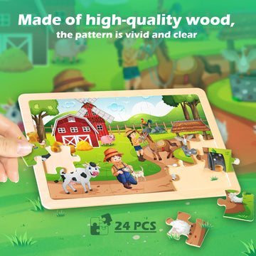 Tqu Wooden Puzzles Toys For Kids Ages 4-6 3-5, Set Of 4 Packs With 24-Piece, Farm, Zoo, Insects, Sea Animals Wood Jigsaw Puzzles