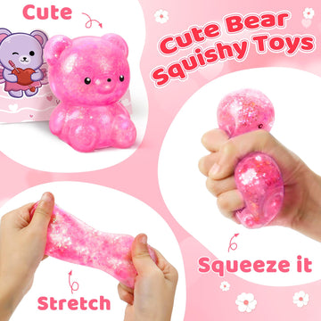 Valentines Day Cards For Kids Classroom, 24 Packs Valentine'S Day Squishy Bear Toys With Greeting Cards, Valentine Kids Party Fa