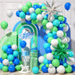 Blue Green White Balloon Arch Kit, Blue Green Balloon Arch With Green Blue White Latex Balloons, Green And Silver Star Foil Ball