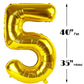 Gold 40 Inch Large Number 5 Birthday Balloon, Five 5Th 15 25 35 50 55 Birthday Celebration Decorations, Foil 5 Mylar Helium Numb