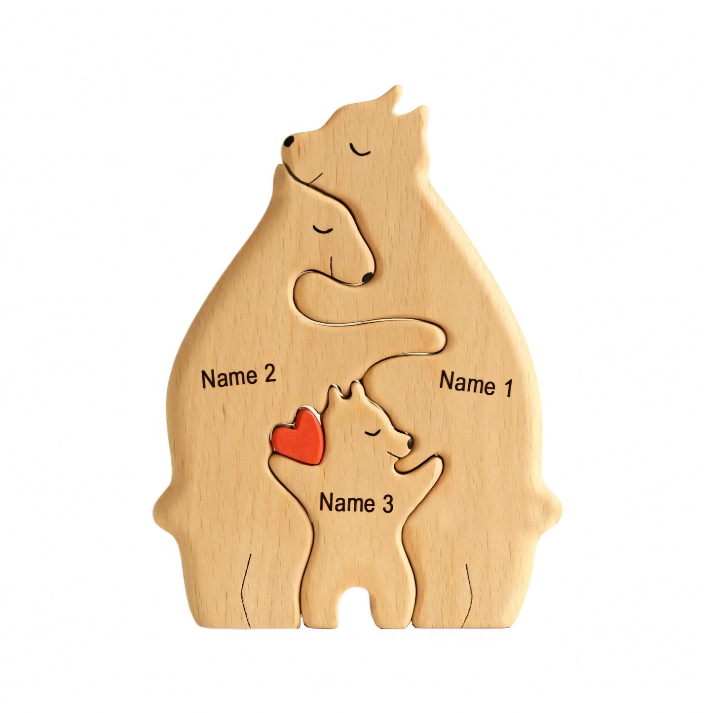 Cnczjm Personalized Bear Family Wooden Art Puzzle, Wooden Bear Jigsaw Puzzle With Heart Loving Family Bear Sculpture Decorative