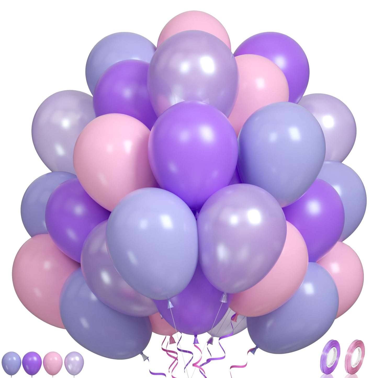 Paready Pink And Purple Balloons, 60 Pcs Pearl Purple Pink Party Balloons 12 Inch Light Pink Purple Latex Balloons Matte Purple