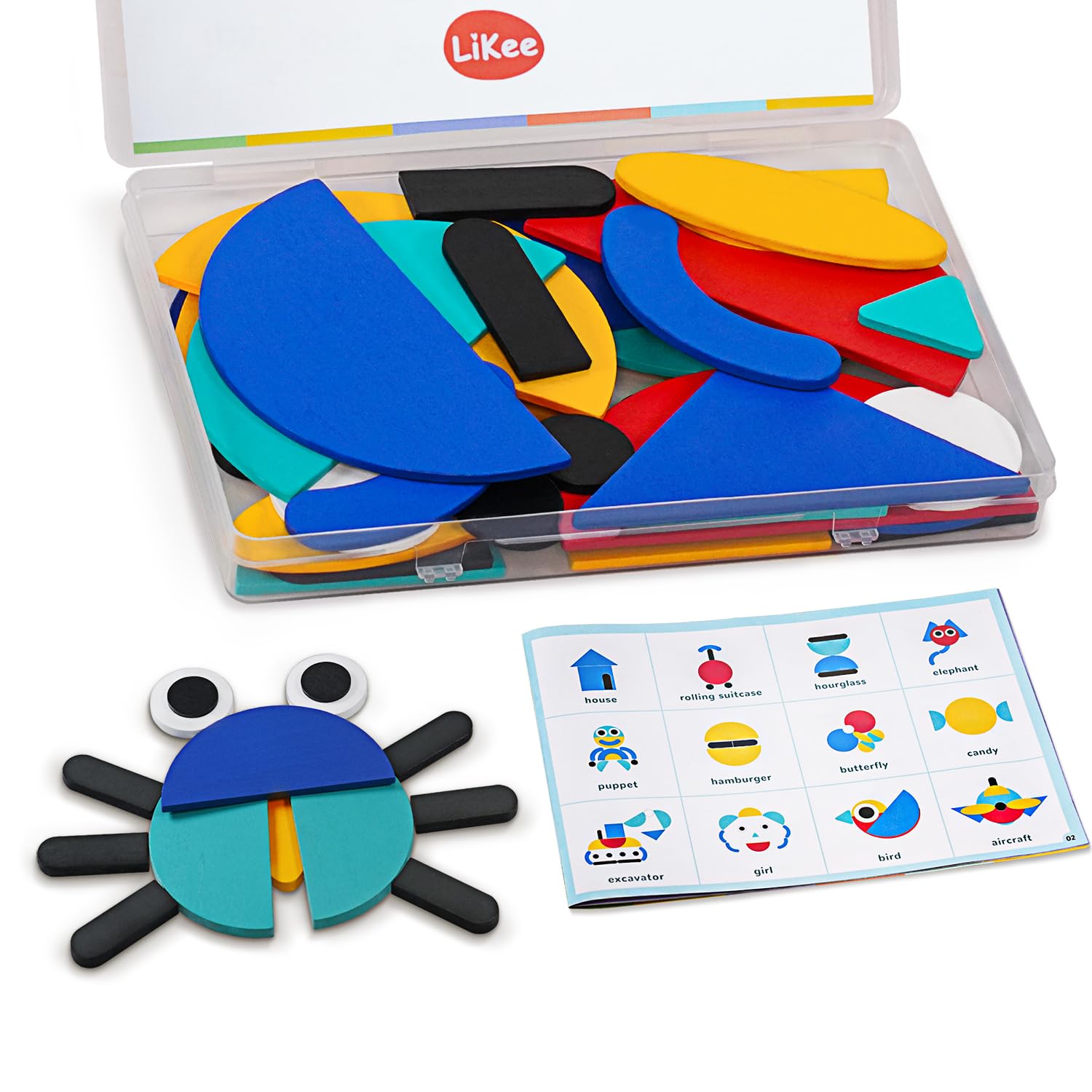 LiKee Open Ended Wooden Shape Puzzles with 36 Blocks and 60 Pattern Sh ...
